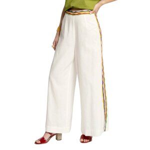 Frances Valentine Charo Palazzo Wide Leg Pants Womens 4 White Rainbow Stripe